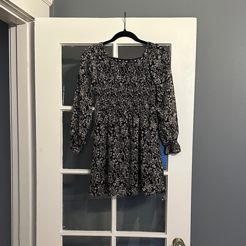 Art Class Black and White Floral Kids Formal Dress